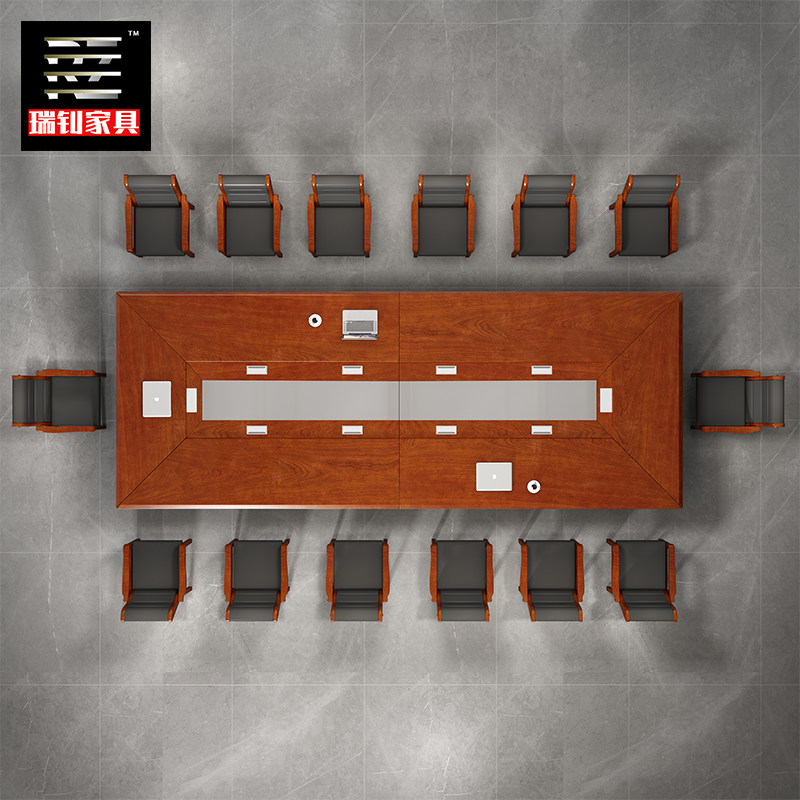 大型油漆会议桌长桌多人会桌子商务培训桌条形实木贴皮桌椅