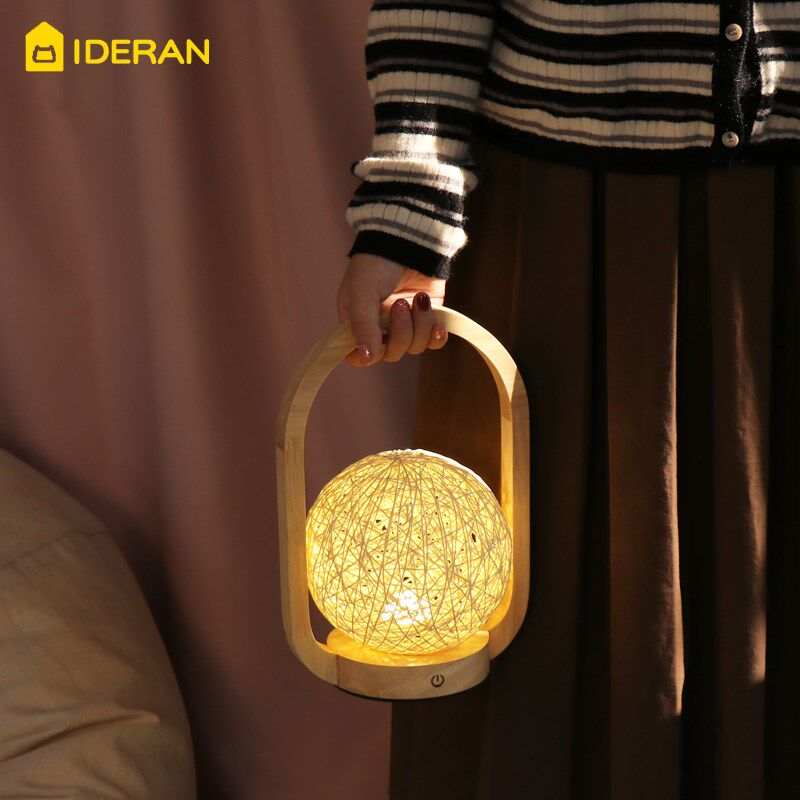 床头灯卧室藤球灯手提灯台灯in创意222新款喂奶充电台风小夜灯