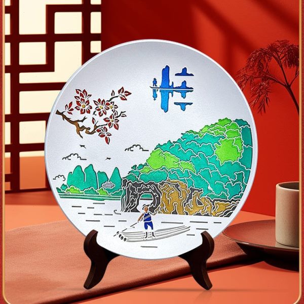 百福十年制造厂广西桂林山水景点纪念品漓江风景特色晶化玻璃圆盘