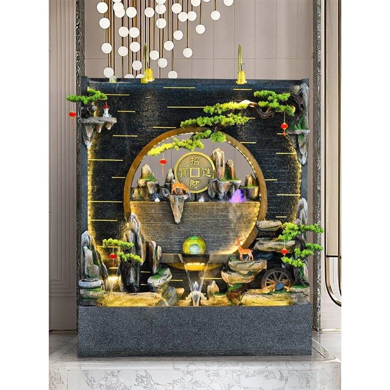 水幕墙假山流水喷泉流水墙屏风景观室内庭院玄关隔断鱼池造景