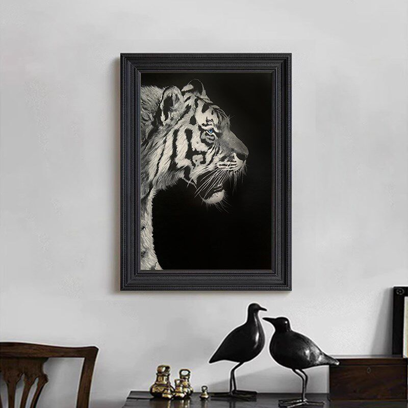 新纯手绘油画黑白动物客厅装饰挂现代装饰画
