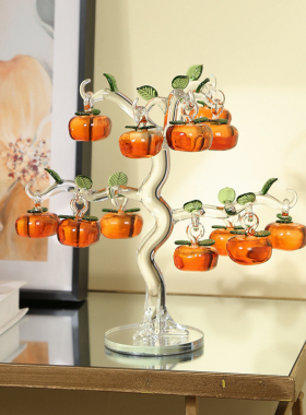 柿子树水晶琉璃事事如意现代客厅酒柜别墅玄关乔迁送礼装饰品