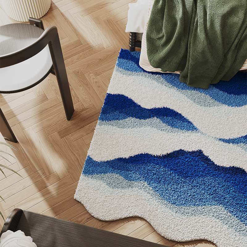 海浪仿羊绒卧室床边毯客厅沙发毯异形不规则衣帽间地垫可水洗耐脏