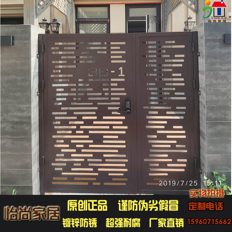 不锈钢庭院入户门乡村单门防盗雕花铁艺大门别墅门花园门围墙门