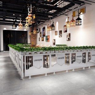 铁艺矮墙围栏火锅店饭店过道半截卡座绿植槽架屏风栅栏