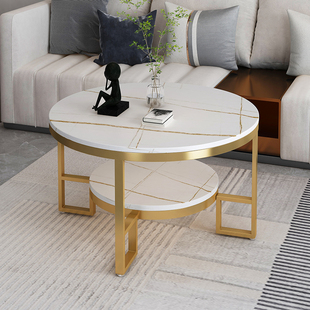 圆形茶几客厅家用小户型层岩板圆几现代极高级感意式茶几桌