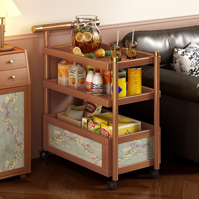 沙发边几中古茶几侧边柜可移动小推车小型床头柜带轮零食收纳架子