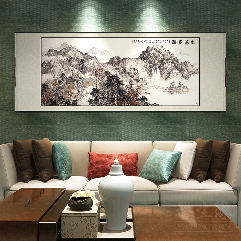 中式客厅装饰画卷轴挂画厅书房水墨山水画餐办公室沙发背景墙壁画