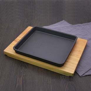 韩式长方形铁板烧烤盘牛排煎肉锅沾煎盘铸铁烤盘西餐牛扒铁板饭