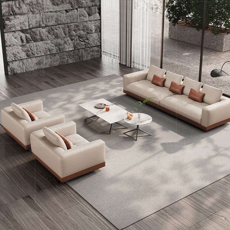 简约酒店大堂会客区办公实木沙发洽谈接待商务会议室沙发桌椅