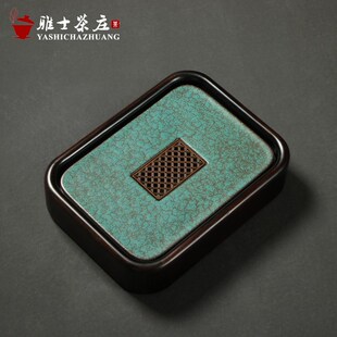 简约现代长方形茶海茶台功夫茶道蓄水陶瓷盘 慕陶茶盘家用实木日式