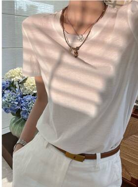 Rowan 丨桑蚕丝棉混纺光泽感爽滑时尚基础打底休闲短袖T63ST022T