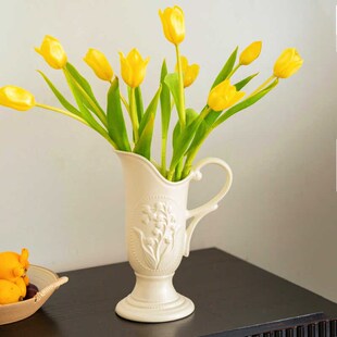 手提浮雕铃兰陶瓷复古花瓶插花装饰品摆件客厅中古高级感桌面花器