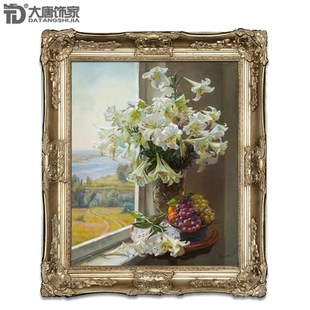 高档手绘百合花油画 欧式客厅背景画 玄关装饰画 壁炉挂画N198
