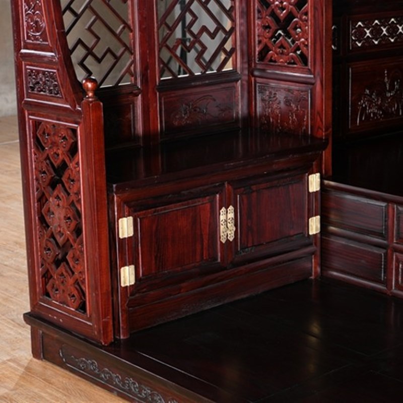 老式仿古典架子床千工踏步床红花梨酸枝雕花榆木复古代四柱宫廷床