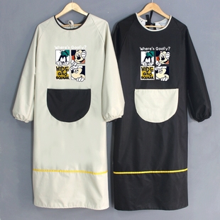 画画围裙女美术生专用加大加肥带袖 大人男儿童毛笔字书法学生罩衣