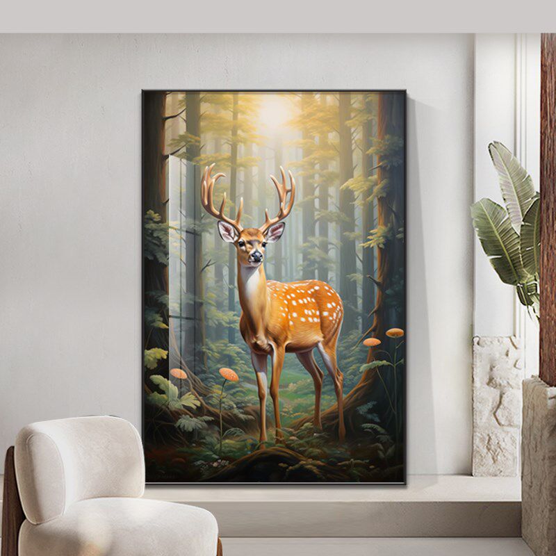 梅花鹿客厅挂画风景油画招财鹿玄关背景墙装饰画入户走廊过道挂画