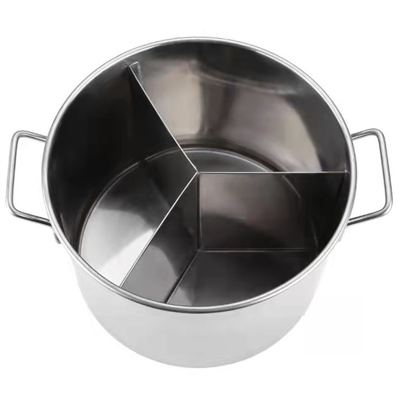 不锈钢鸳鸯锅分格汤锅汤桶圆形三四格加厚耐烧火锅带盖麻辣烫商用