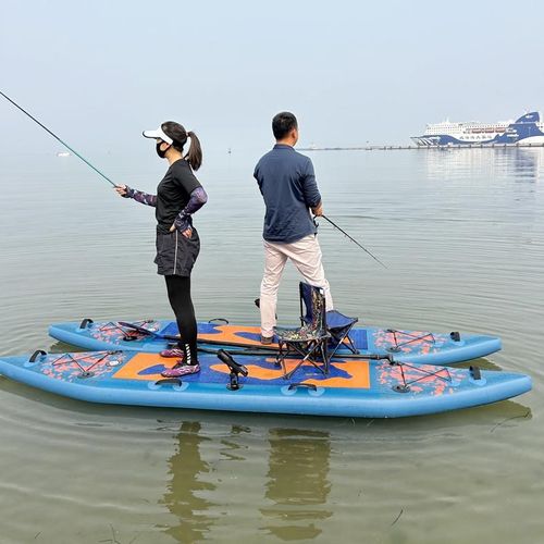 双体钓鱼桨板船撒网充气平台双气室划水板路亚海钓亲子双人冲浪板
