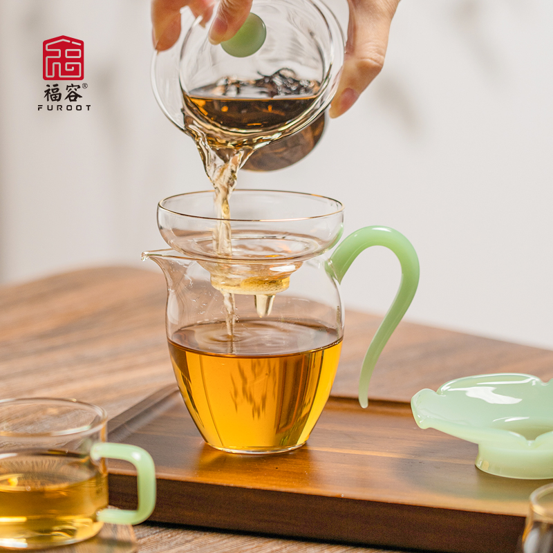 福容玻璃公道杯透明泡茶分茶器耐热玻璃高档功夫茶具茶海茶漏配件