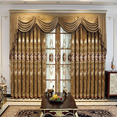 欧式窗帘高档雪尼尔牡丹彩绣窗帘豪华别墅客厅卧室窗纱帘成品定制