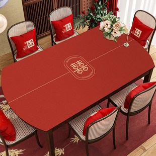 结婚椭圆形餐桌免洗桌布防水防烫防油可折叠圆桌防滑垫桌垫可裁剪