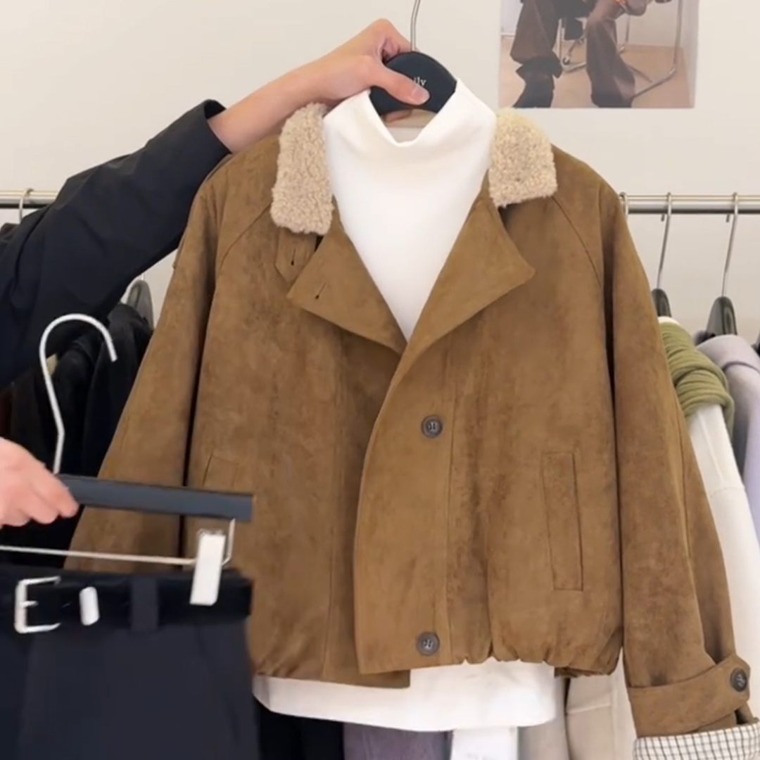 2025冬季新款复古棕色短款外套女