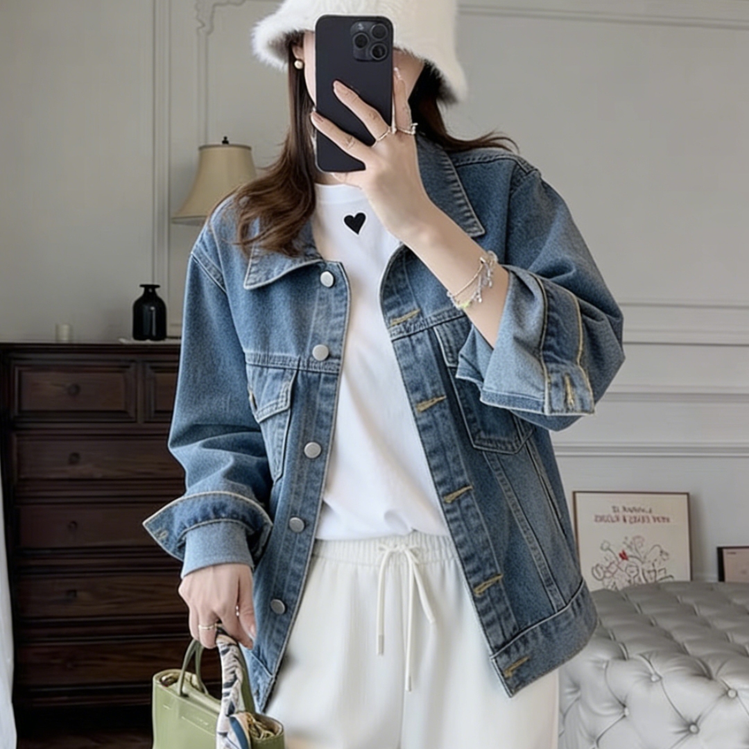 日系复古通勤慵懒风牛仔外套秋冬