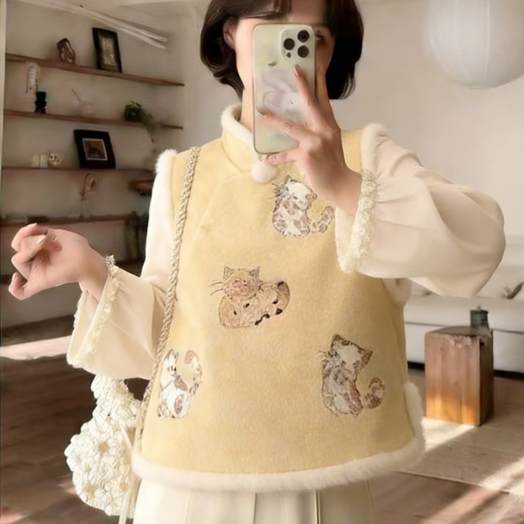 阁脂家新中式国风重工刺绣短款无袖背心女高级感明制汉服日常通勤,女装/女士精品,大码内搭,淘宝优惠券,粉丝福利购,淘宝优惠卷