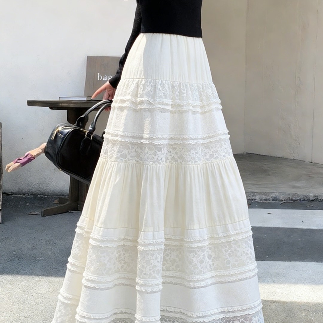 春季新款独特漂亮高级感气质轻奢蕾丝花边半身裙高腰显瘦a字长裙,女装/女士精品,大码半身裙,淘宝优惠券,粉丝福利购,淘宝优惠卷