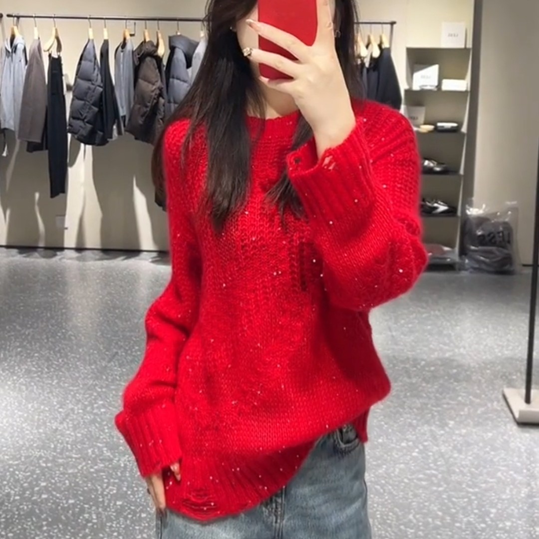2025冬季新款复古高级感圣诞本命年慵懒风红色战袍宽松针织毛衣女,女装/女士精品,大码内搭,淘宝优惠券,粉丝福利购,淘宝优惠卷