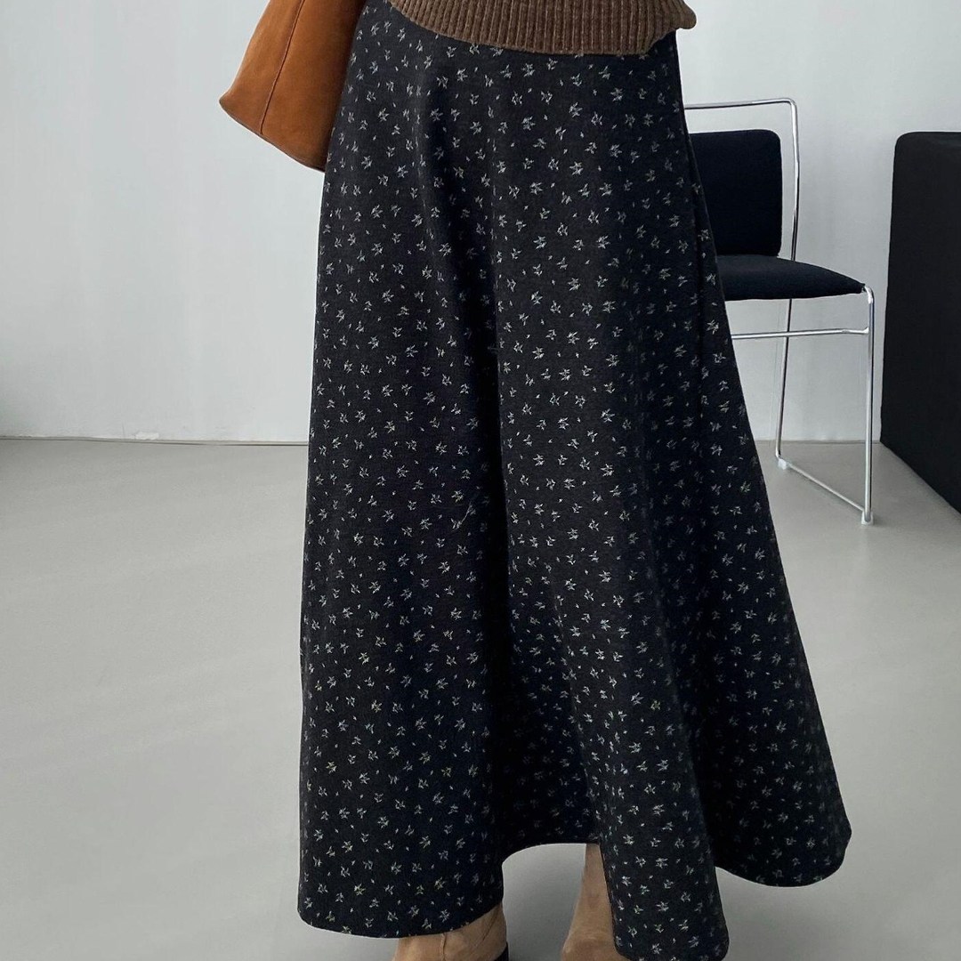 欧货高端设计款女装港风复古碎花半身裙高级感气质毛呢高腰中长裙,女装/女士精品,大码半身裙,淘宝优惠券,粉丝福利购,淘宝优惠卷