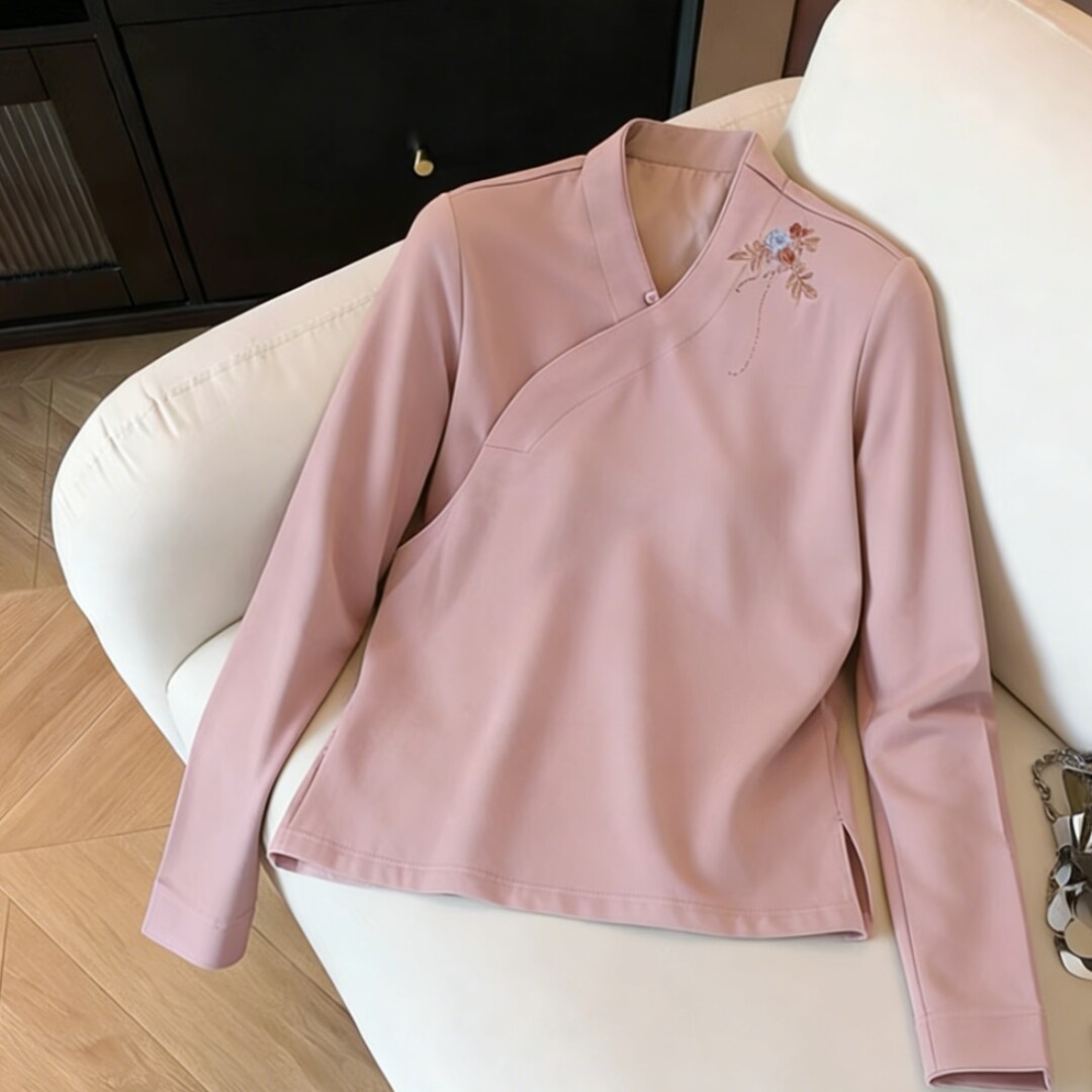 新中式国风气质绝美粉色文艺小衫