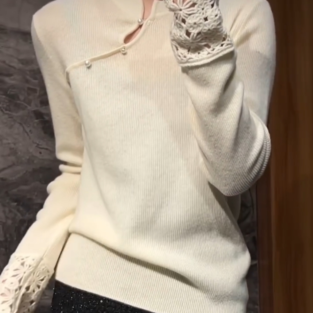 秋冬新中式钩花大码内搭针织衫女