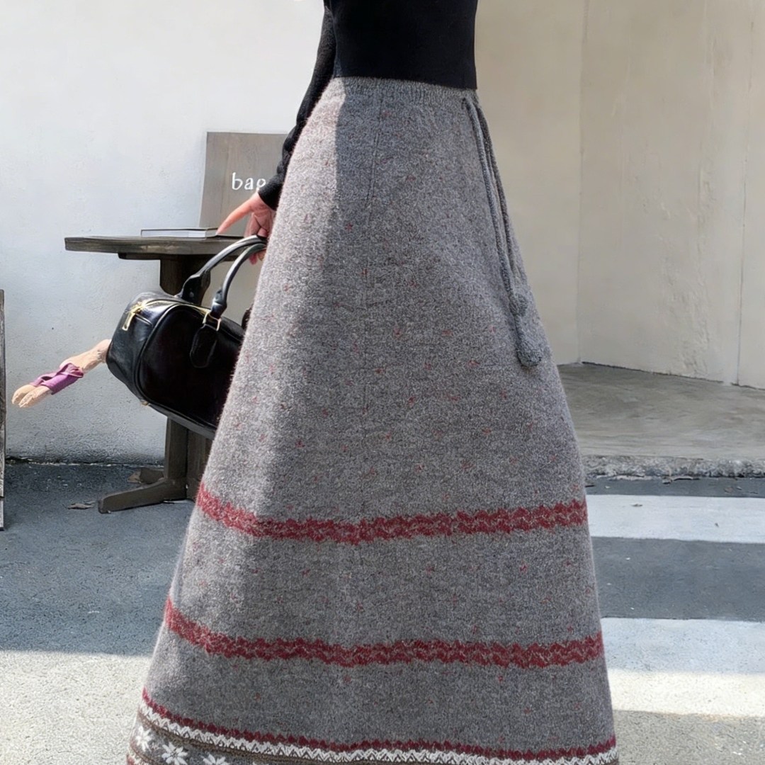 费尔岛复古雪花针织半身裙女2026新款爆款超火松紧腰显瘦直筒长裙,女装/女士精品,大码半身裙,淘宝优惠券,粉丝福利购,淘宝优惠卷