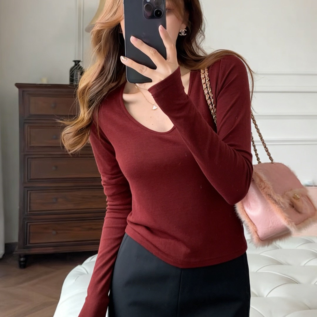 2026春季新款洋气时髦纯欲风正肩长袖T恤女设计感内搭紧身打底衫,女装/女士精品,大码内搭,淘宝优惠券,粉丝福利购,淘宝优惠卷