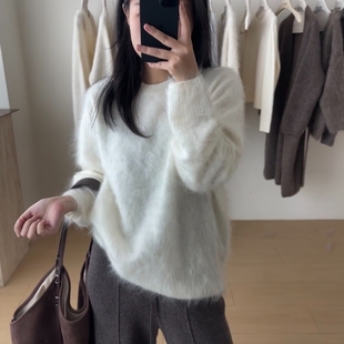 慵懒风高级感软糯针织毛衣女2025冬季 独特漂亮白色宽松上衣潮 新款