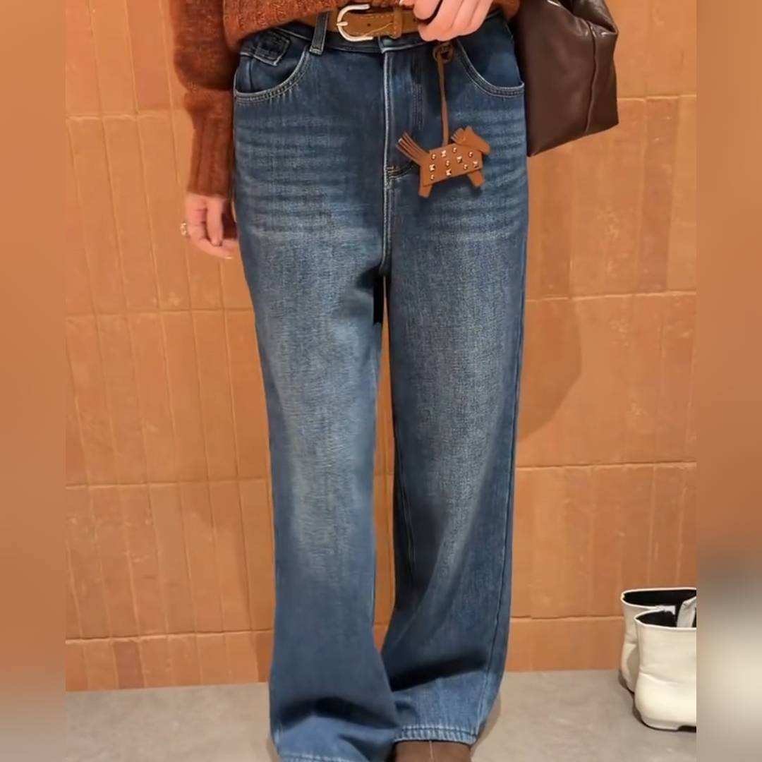 欧货高端大牌复古加厚高腰直筒裤