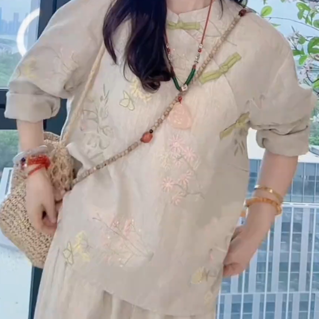 国风高级感时髦减龄刺绣长袖衬衫