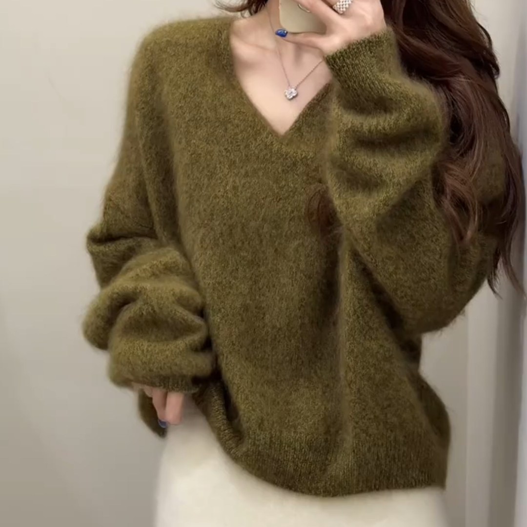 慵懒风高级感绿色宽松针织毛衣女装2025新款气质独特软糯宽松上衣,女装/女士精品,大码内搭,淘宝优惠券,粉丝福利购,淘宝优惠卷