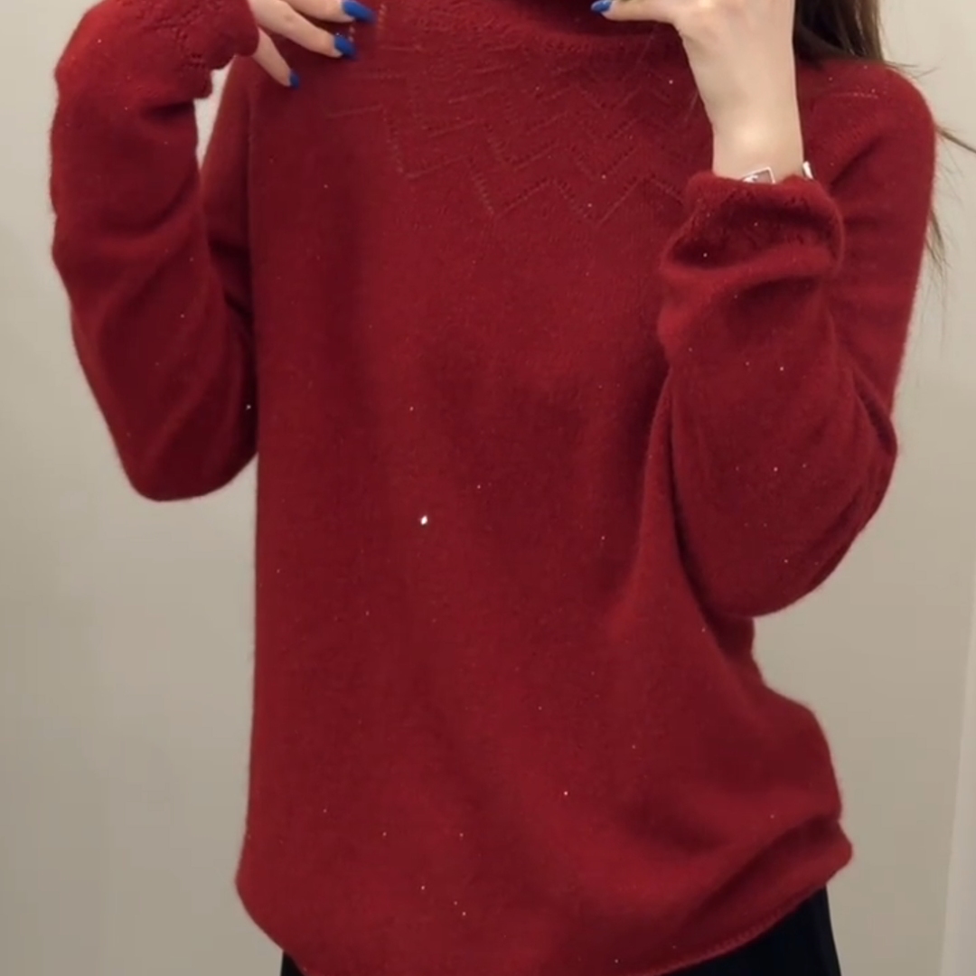 新年红半高领大码遮肚针织衫秋冬