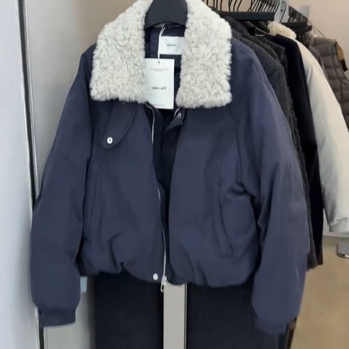 藏蓝色加厚保暖宽松羊羔毛外套女