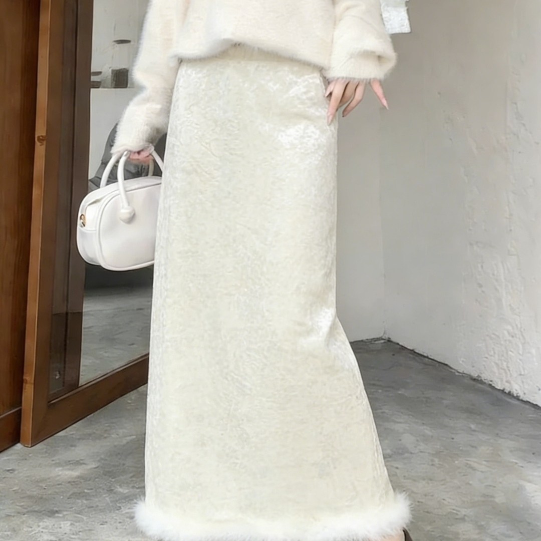 新中式国风高级感毛毛拼接高腰半身裙大码胖mm遮胯休闲直筒鱼尾裙,女装/女士精品,大码半身裙,淘宝优惠券,粉丝福利购,淘宝优惠卷