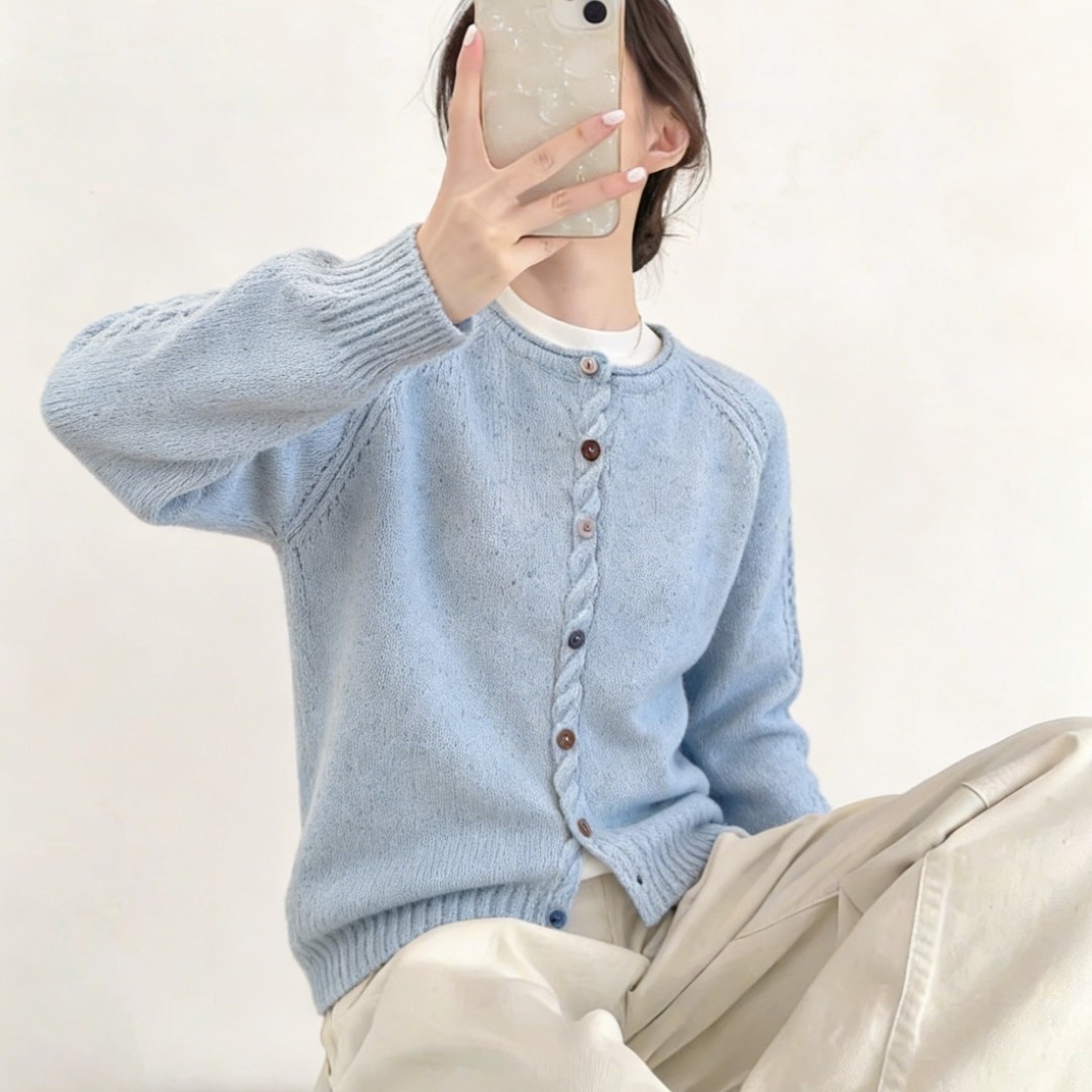 韩系洋气复古蓝色宽松软糯针织毛衣女2026春季新款大码胖mm打底衫,女装/女士精品,大码内搭,淘宝优惠券,粉丝福利购,淘宝优惠卷