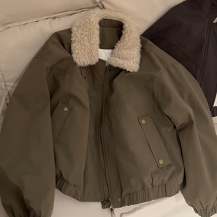 韩系时髦复古皮毛领夹克女2025新款 棉服外套 慵懒风高级感气质大码