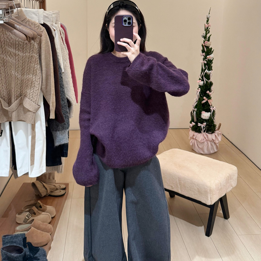 今年流行独特漂亮慵懒风紫色套头毛衣女秋冬衬衫宽松大码针织衫潮,女装/女士精品,大码内搭,淘宝优惠券,粉丝福利购,淘宝优惠卷