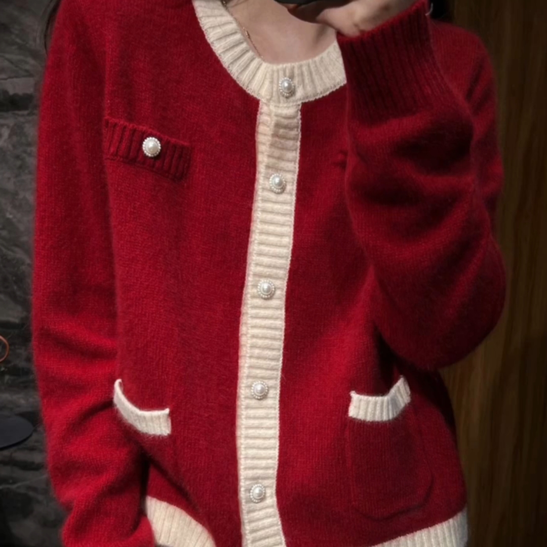 2025新年红慵懒风针织毛衣女款潮