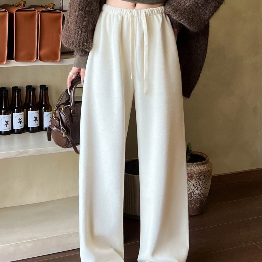 米白色高腰阔腿裤女2026早春新款慵懒风垂坠感窄版宽松休闲糯米裤,女装/女士精品,大码裤装,淘宝优惠券,粉丝福利购,淘宝优惠卷