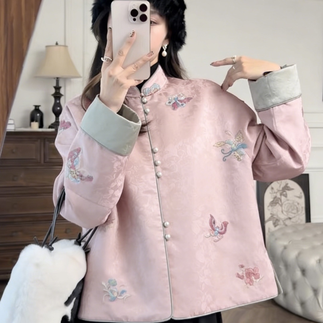 秋冬新中式刺绣提花大码女装外套