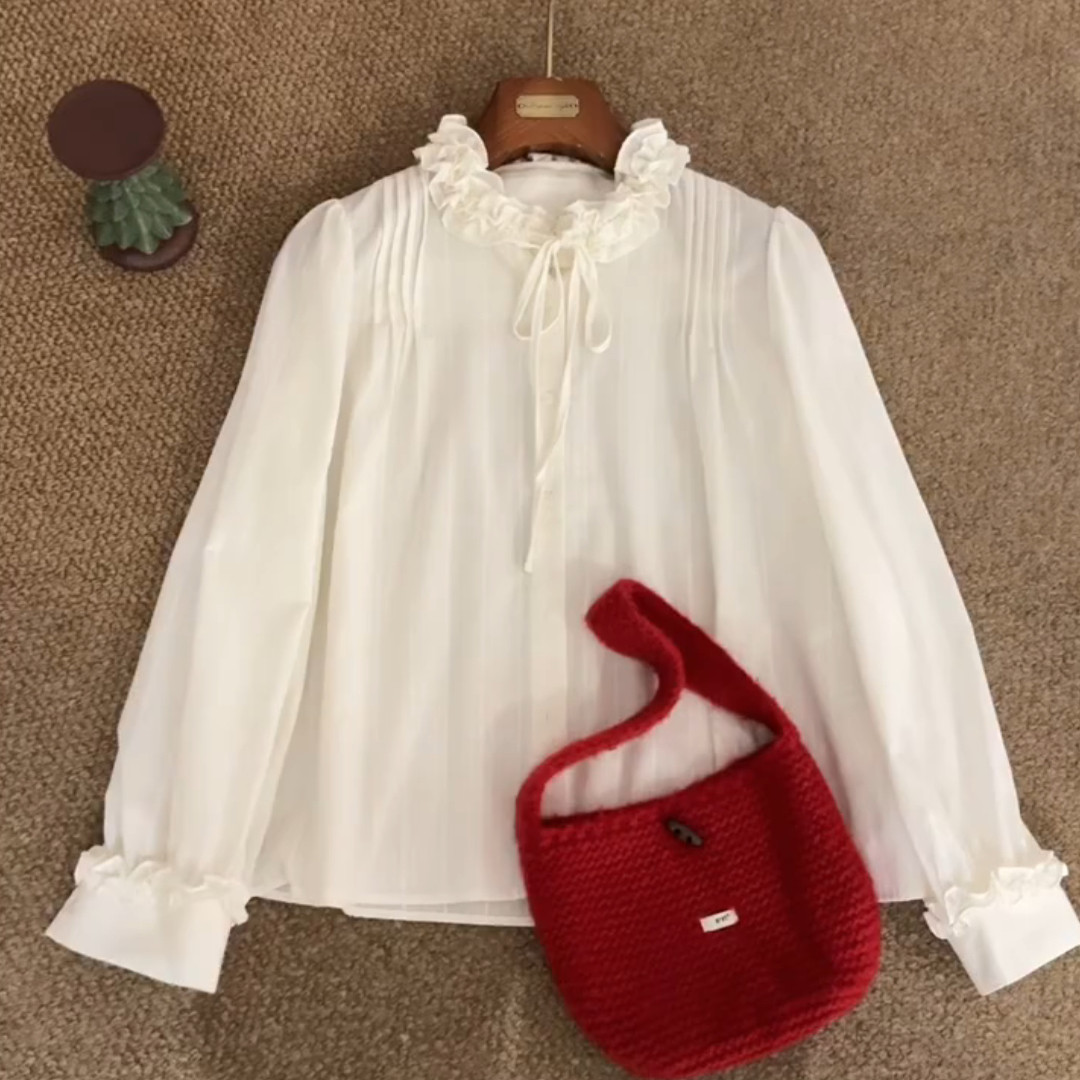 秋冬法式木耳边轻奢气质衬衫女潮